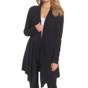 Barefoot Dreams Bamboo Chic Lite Open Drape Front Cardigan Sweater Black S/M